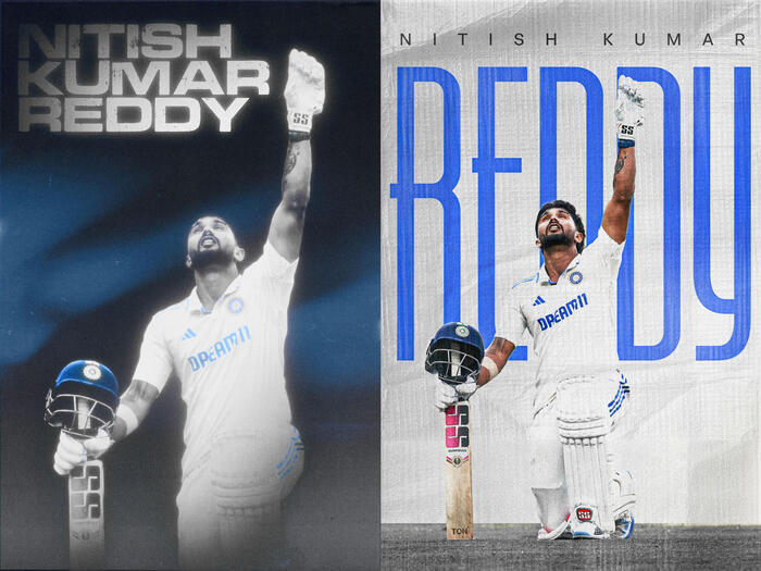 Cricket Test match poster for Nitish Kumar Reddy