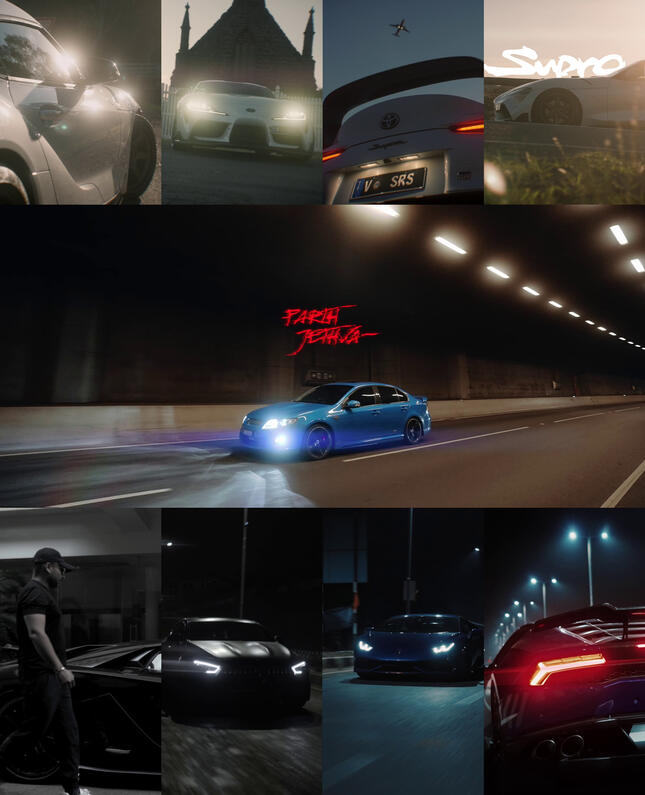 Featured automotive keyframes of Supra, Lamborghini, and Mercedes for social media by Parth Jethva