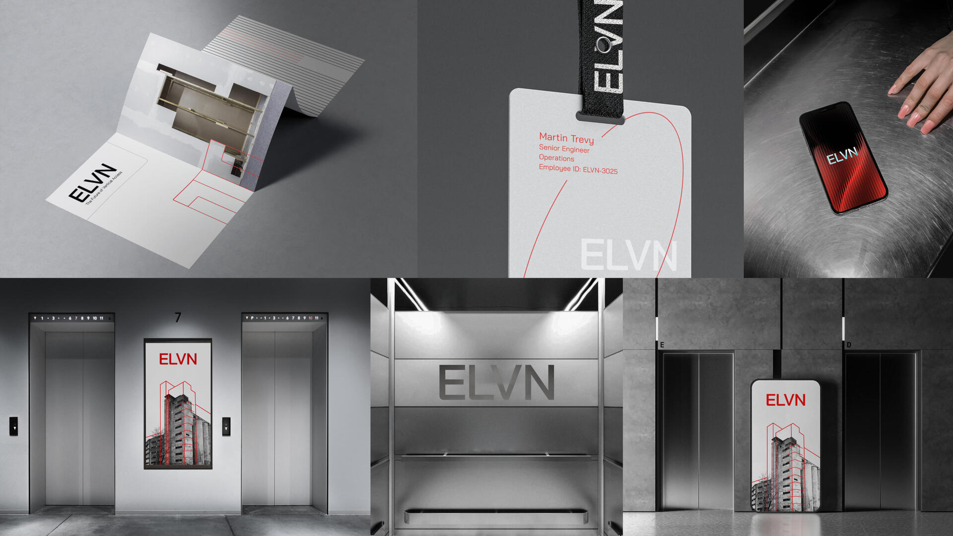 Eleven Elevator – Stationery & Signage Design Business cards, branded signage, and clean layout collateral for modern elevator brand