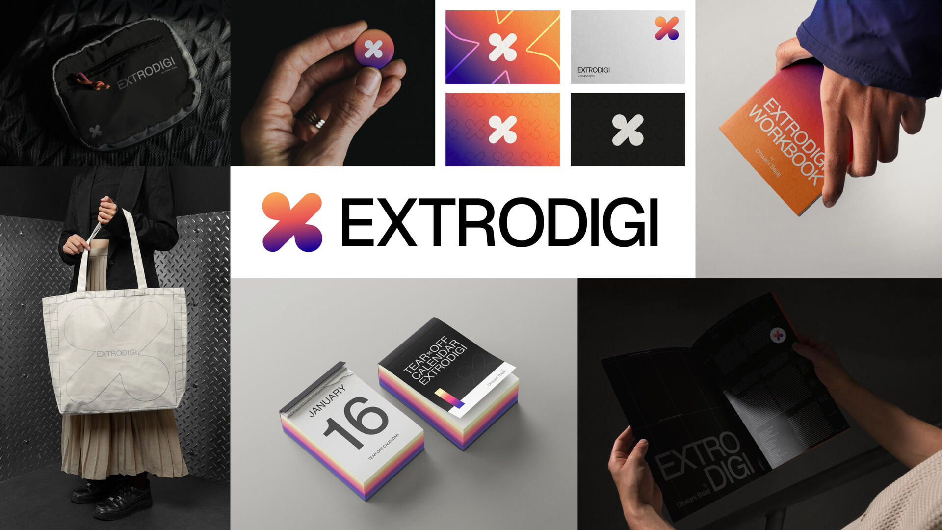 Logo and brand visuals for Extrodigi — a content and social media agency with a modern global presence.