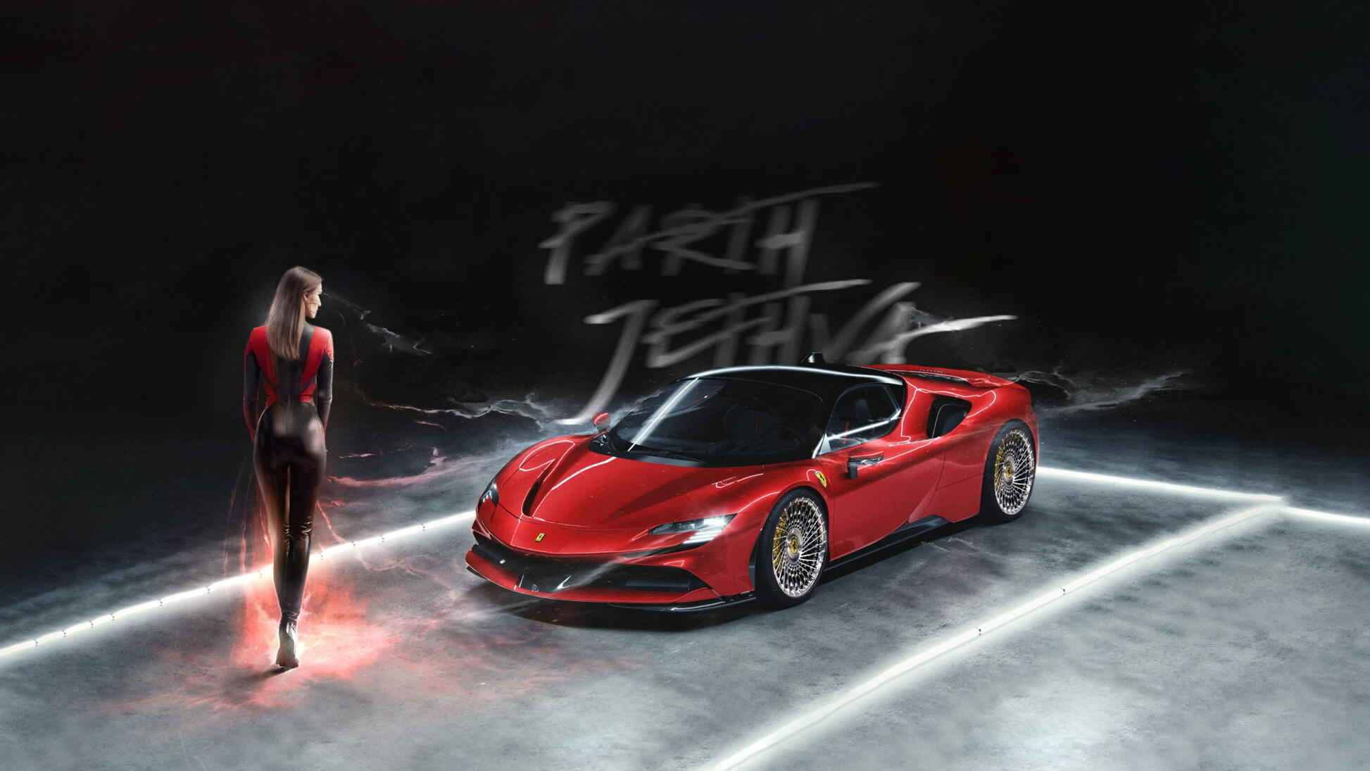 Main key art visual for SF90 Ferrari shoot designed by Parth Jethva