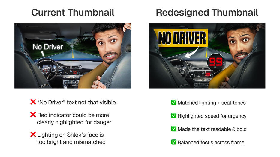 YouTube thumbnail redesign for TechBurner on self-driving car visual